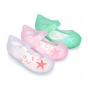 Jelly shoes Ballet flat style with STARFISH design and velcro strap.