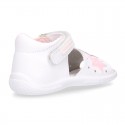 Washable leather sandals with STARS and hook and loop strap for little girls.