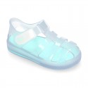 CRYSTAL Tennis style kids jelly shoes with hook and loop strap for Beach and Pool.