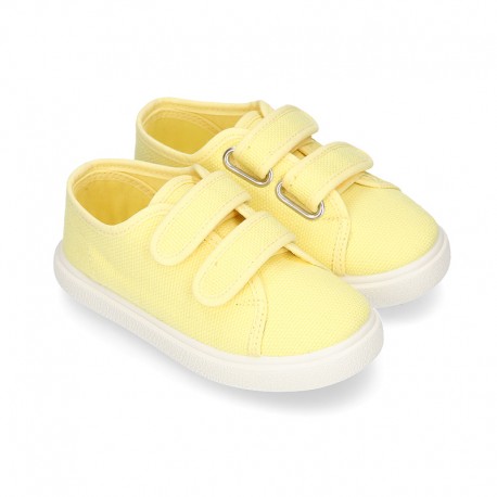 Cotton Canvas kids Sneaker laceless in LEMON color.