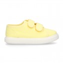 Cotton Canvas kids Sneaker laceless in LEMON color.