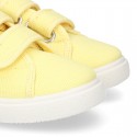 Cotton Canvas kids Sneaker laceless in LEMON color.