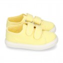 Cotton Canvas kids Sneaker laceless in LEMON color.