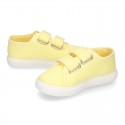 Cotton Canvas kids Sneaker laceless in LEMON color.