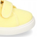 Cotton Canvas kids Sneaker laceless in LEMON color.