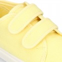 Cotton Canvas kids Sneaker laceless in LEMON color.