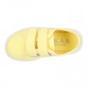 Cotton Canvas kids Sneaker laceless in LEMON color.