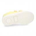 Cotton Canvas kids Sneaker laceless in LEMON color.