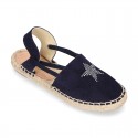 SHINY STARS Girl suede leather espadrilles shoes with elastic bands.