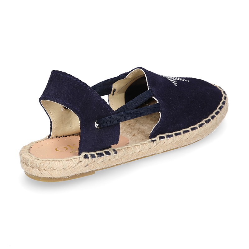 SHINY STARS Girl suede leather espadrilles shoes with elastic bands ...