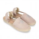 SHINY STARS Girl suede leather espadrilles shoes with elastic bands.