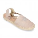 SHINY STARS Girl suede leather espadrilles shoes with elastic bands.