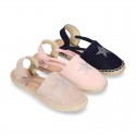 SHINY STARS Girl suede leather espadrilles shoes with elastic bands.