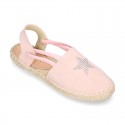 SHINY STARS Girl suede leather espadrilles shoes with elastic bands.