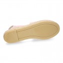 SHINY STARS Girl suede leather espadrilles shoes with elastic bands.