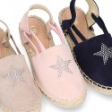 SHINY STARS Girl suede leather espadrilles shoes with elastic bands.