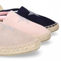 SHINY STARS Girl suede leather espadrilles shoes with elastic bands.