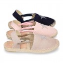 SHINY STARS Girl suede leather espadrilles shoes with elastic bands.