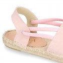 SHINY STARS Girl suede leather espadrilles shoes with elastic bands.