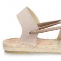 SHINY STARS Girl suede leather espadrilles shoes with elastic bands.