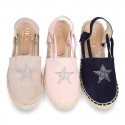 SHINY STARS Girl suede leather espadrilles shoes with elastic bands.