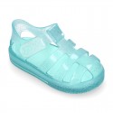 GLITTER CRYSTAL Tennis style kids jelly shoes with hook and loop strap for Beach and Pool.