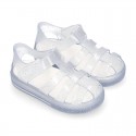 GLITTER CRYSTAL Tennis style kids jelly shoes with hook and loop strap for Beach and Pool.