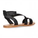 Cowhide leather girl sandal shoes and with buckle closure to the ankle.