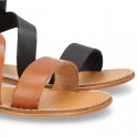 Cowhide leather girl sandal shoes and with buckle closure to the ankle.