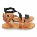 Cowhide leather girl sandal shoes and with buckle closure to the ankle.