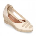 Cotton canvas girl espadrilles shoes Valenciana style with THREE COLORS RIBBONS design.