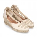 Cotton canvas girl espadrilles shoes Valenciana style with THREE COLORS RIBBONS design.