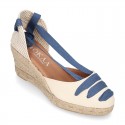 Cotton canvas girl espadrilles shoes Valenciana style with THREE COLORS RIBBONS design.