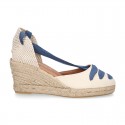 Cotton canvas girl espadrilles shoes Valenciana style with THREE COLORS RIBBONS design.