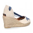Cotton canvas girl espadrilles shoes Valenciana style with THREE COLORS RIBBONS design.