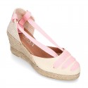 Cotton canvas girl espadrilles shoes Valenciana style with THREE COLORS RIBBONS design.