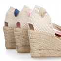 Cotton canvas girl espadrilles shoes Valenciana style with THREE COLORS RIBBONS design.