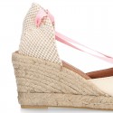 Cotton canvas girl espadrilles shoes Valenciana style with THREE COLORS RIBBONS design.