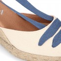 Cotton canvas girl espadrilles shoes Valenciana style with THREE COLORS RIBBONS design.