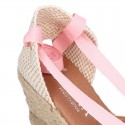 Cotton canvas girl espadrilles shoes Valenciana style with THREE COLORS RIBBONS design.