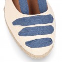 Cotton canvas girl espadrilles shoes Valenciana style with THREE COLORS RIBBONS design.