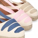 Cotton canvas girl espadrilles shoes Valenciana style with THREE COLORS RIBBONS design.