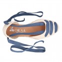 Cotton canvas girl espadrilles shoes Valenciana style with THREE COLORS RIBBONS design.