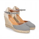 Women VICHY design cotton canvas wedge espadrille shoes.