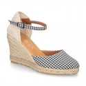 Women VICHY design cotton canvas wedge espadrille shoes.