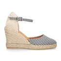 Women VICHY design cotton canvas wedge espadrille shoes.