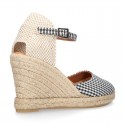 Women VICHY design cotton canvas wedge espadrille shoes.