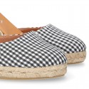 Women VICHY design cotton canvas wedge espadrille shoes.