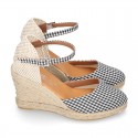 Women VICHY design cotton canvas wedge espadrille shoes.