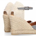 Women VICHY design cotton canvas wedge espadrille shoes.